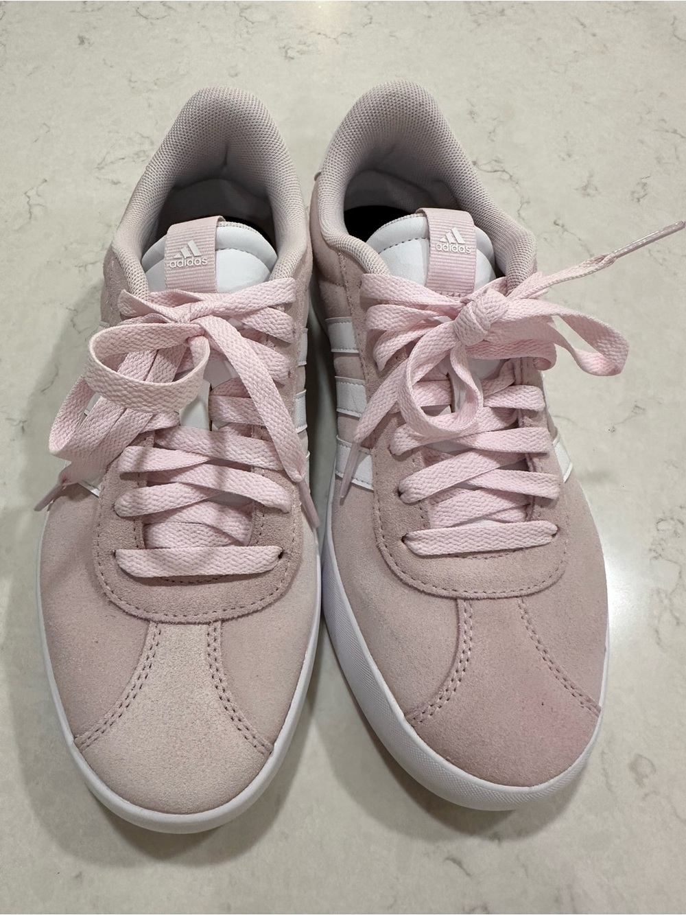adidas Pink Suede Low-Top Sneakers with White Stripes